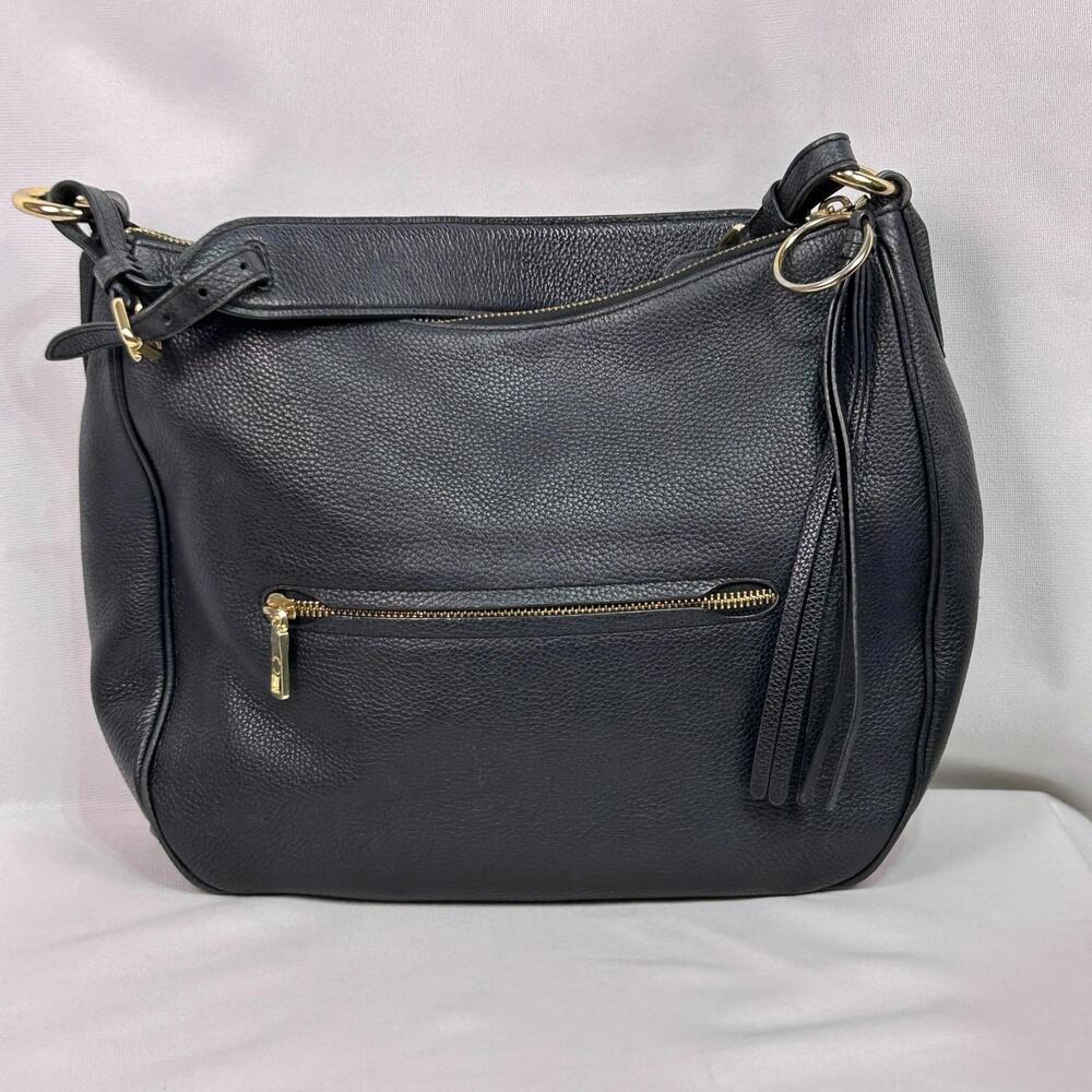 Coach Black Pebbled Leather Hobo Shoulder Bag Tassel Zip Pocket Purse F28993 - Picture 2 of 9